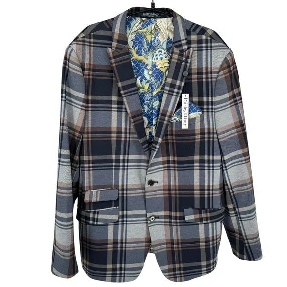 Paisley and Grey Slim Fit Plaid Blazer 44R